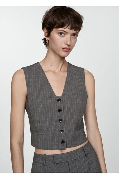 MANGO Woman Slim Striped Vest Design