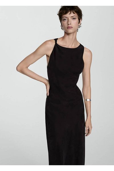 MANGO Woman Cupro Dress with Side Slits