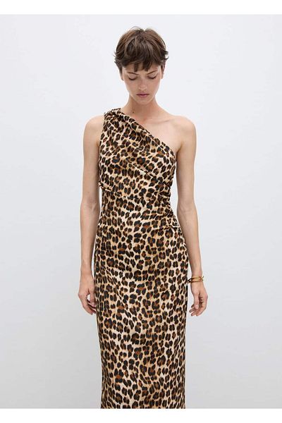 MANGO Woman Ασύμμετρο φόρεμα με animal print