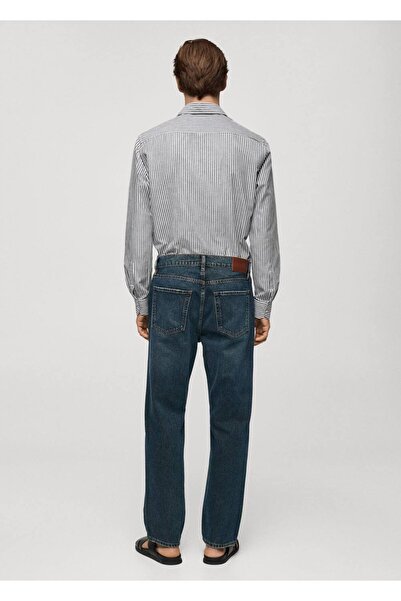 MANGO Man Regular kesim çizgili pamuklu keten gömlek