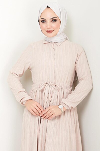 hafsamina Μπεζ Φόρεμα Lara - HM2452, Πλισέ μέση