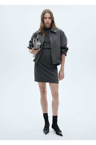 MANGO Woman Herringbone Woven Dress