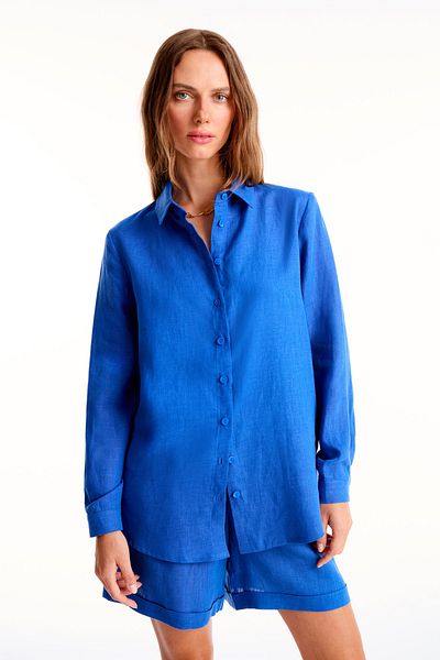 Perspective Дамска риза Celans Saks Color Regular Fit - Регулируеми ръкави и яка