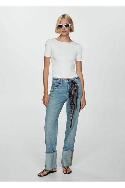 MANGO Woman Short Sleeve Thin Knitwear T-Shirt