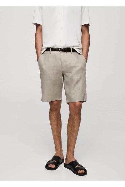 MANGO Man Slim Fit 100% Linen Bermuda Shorts