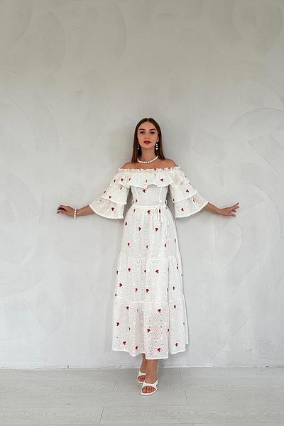 Elbee Fashion Woman Embroidered Dress with Elastic Shoulders