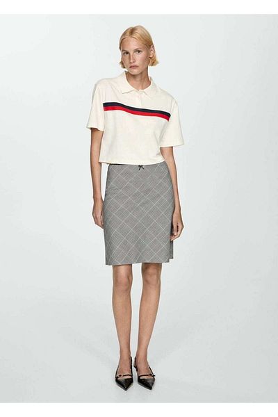 MANGO Woman Crop Polo - Detaliu dungi