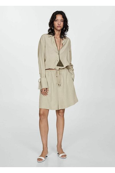 MANGO Woman Βερμούδα με φαρδύ πόδι lyocell