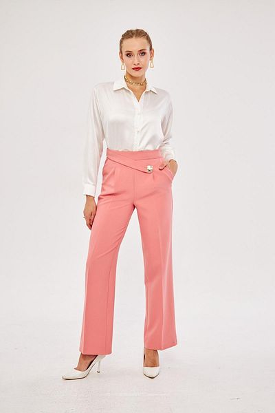 LOVELF Dried Rose Square Button Wide Leg Trousers