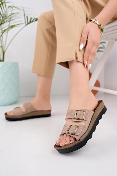 MUGGO Lena Women's Daily Orthopedic Double Banded Buckle Non-Slip Sole Comfortable Slippers