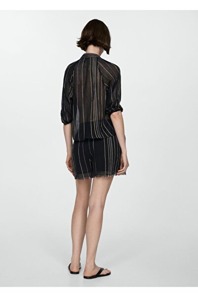 MANGO Woman Paçaları dikişsiz çizgili pantolon