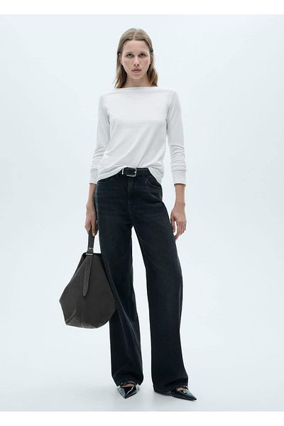 MANGO Woman Langärmliges T-Shirt mit U-Boot-Ausschnitt