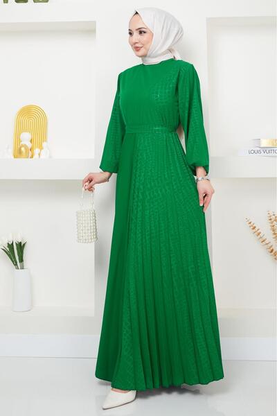 hafsamina Φόρεμα με πλισέ με λέιζερ σμαραγδί πράσινο HM2367