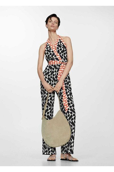 MANGO Woman Belted, Patterned Jumpsuit