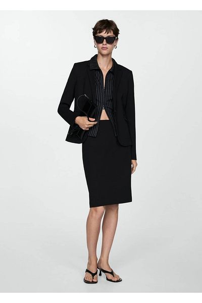 MANGO Woman Roman Woven - Pencil Skirt with Slit Detail