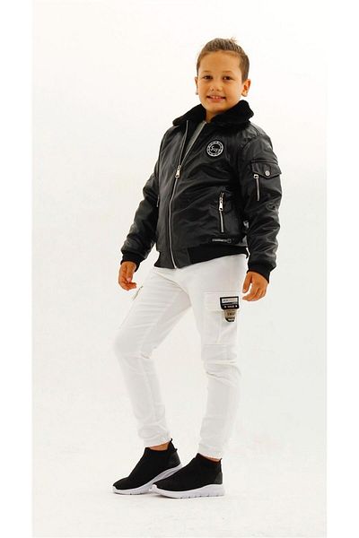 Ugly Duck 08-14 Years Boy Black Color Fur Collar Leather Coat