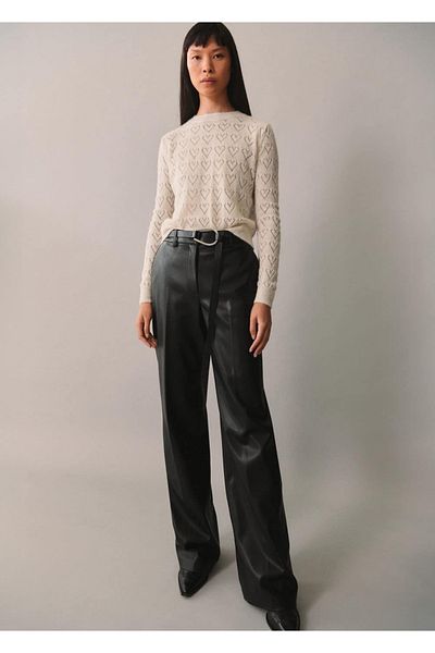 MANGO Woman Openwork Knitted Heart Detailed Sweater