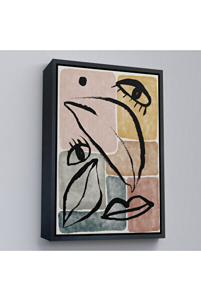 N NOXXO Pictură minimalistă cu fața de femeie cu cadru din lemn-7993
