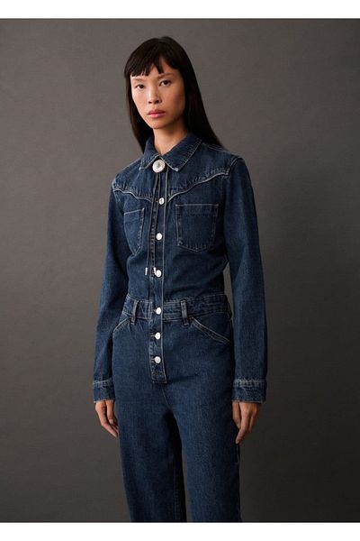 MANGO Woman Salopetă lungă din denim