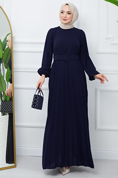 hafsamina Kemerli Piliseli Aerobin Elbise Lacivert HM2339