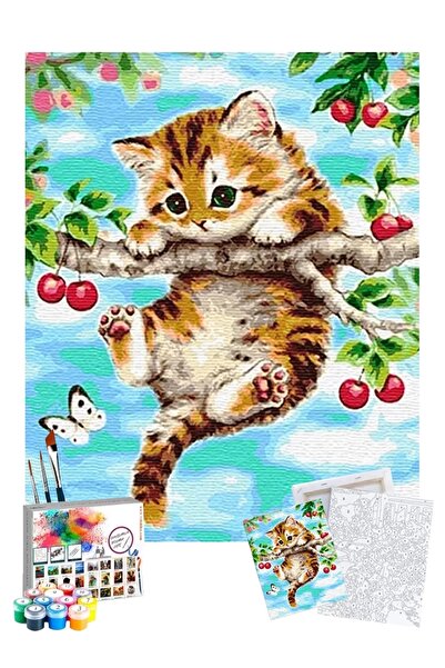 Genel Markalar Sayılarla Boyama Seti 40 x 50 cm Tuval Şasesine Gerili Yaramaz Yavru Kedi