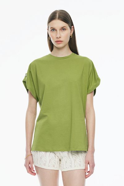 Perspective Light Green Crew Neck Kelins Regular Fit Women's T-Shirt
