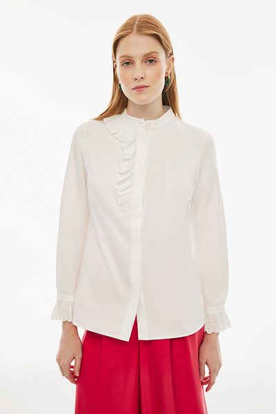Perspective Ecru Color Felecias Regular Fit Women's Shirt - Fake Sleeves and Shirt Collar