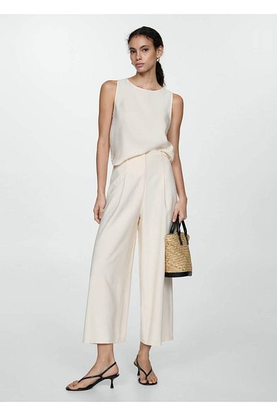 MANGO Woman Elastic waistband wideleg pants