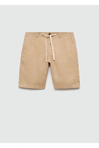 MANGO Man %100 keten beli büzgü ipli bermuda şort