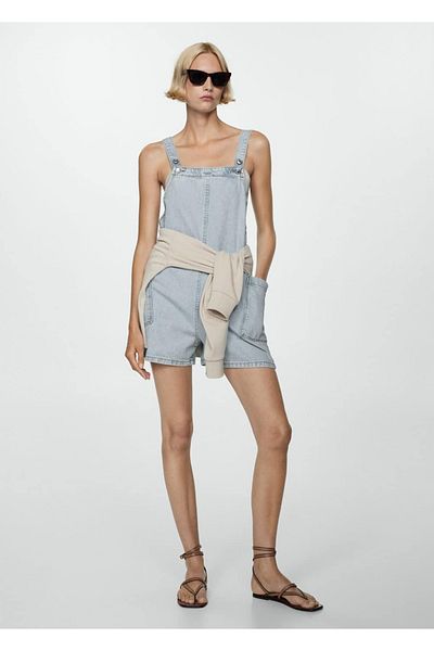 MANGO Woman Salopetă scurtă din denim