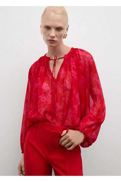 MANGO Woman Félig átlátszó virágmintás blúz