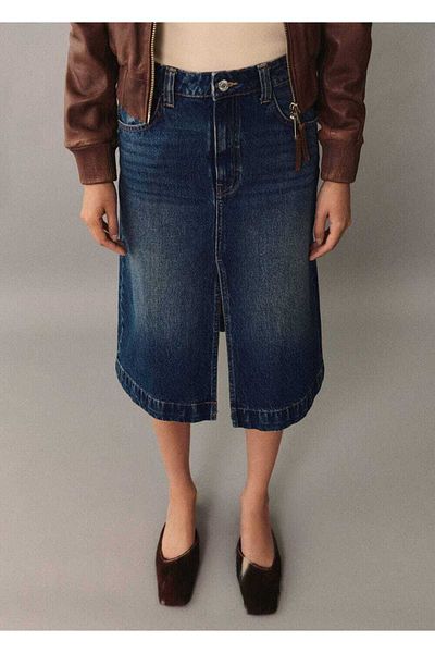 MANGO Woman Fusta midi din denim