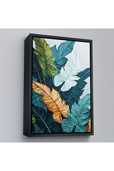 Oxyteez Tablou cu frunze colorate cu rama din lemn-7567