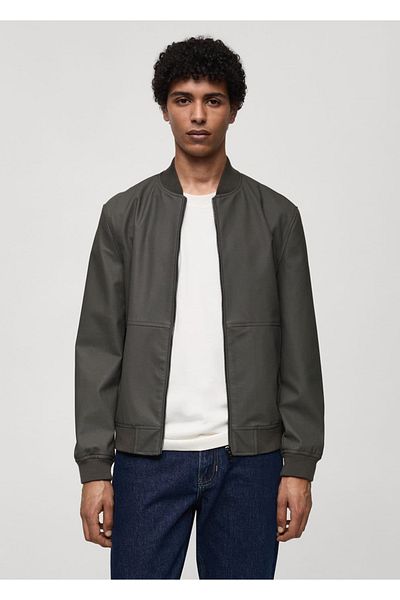 MANGO Man Leather Look Bomber Jacket