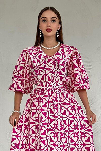 Elbee Fashion Woman Φόρεμα με φαρδύ γιακά με σκίσιμο στρίφωμα