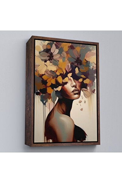 N NOXXO Pictură abstractă de femeie cu cap de floare într-un cadru de lemn-7832