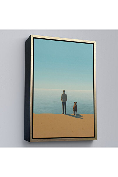 Home Man Contemplating on the Beach with Wooden Frame Painting-7509