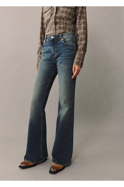 MANGO Woman Pantaloni Jeans Violeta Flare cu talie înaltă