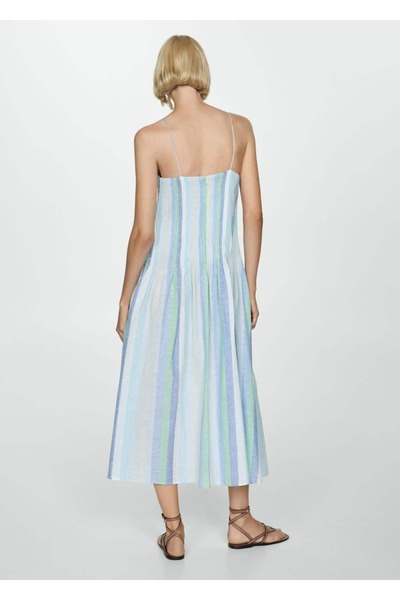 MANGO Woman Çizgili keten elbise