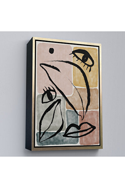 N NOXXO Pictură minimalistă cu fața de femeie cu cadru din lemn-7993