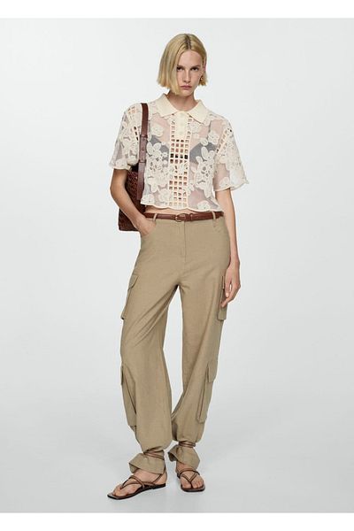MANGO Woman Openwork Detailed Embroidered Blouse