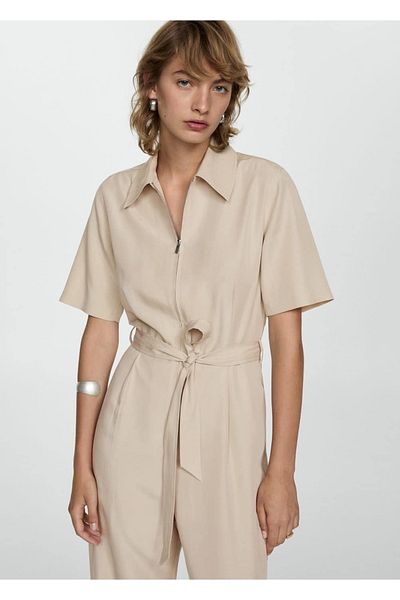 MANGO Woman Ολόσωμη φόρμα με γιακά πουκάμισο Lyocell