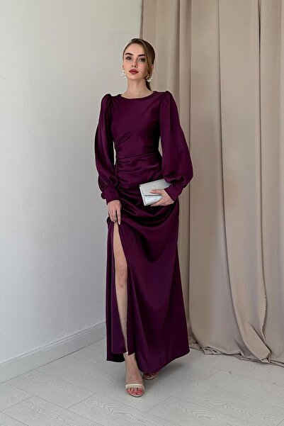 Elbee Fashion Woman Rochie din satin cu fante laterale