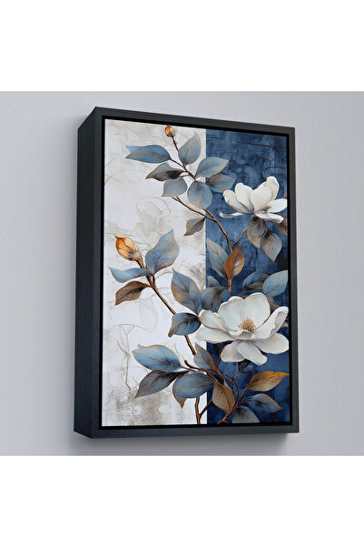 Oxyteez Tablou cu flori albastre și albe cu rame din lemn-7886