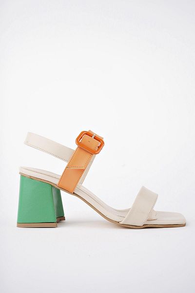MUGGO Rainbow Buckle and Belt Detailed Heeled Women's Sandals