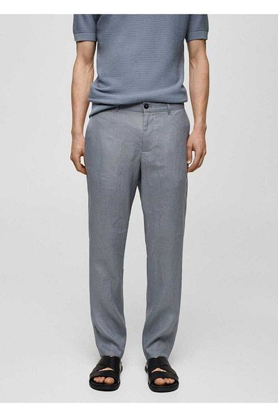 MANGO Man Kalhoty ze 100% lnu slim fit