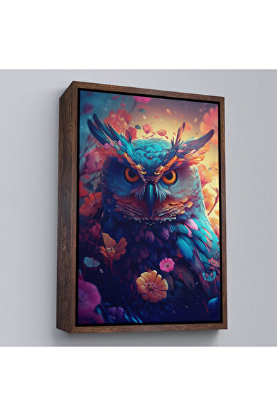 Oxyteez Tablou de bufniță cu ochi ascuțit cu cadru din lemn-7991