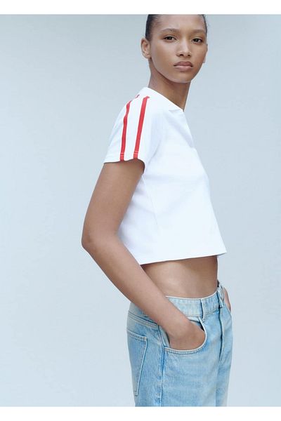 MANGO Woman Contrast Stripe Cotton Polo T-Shirt