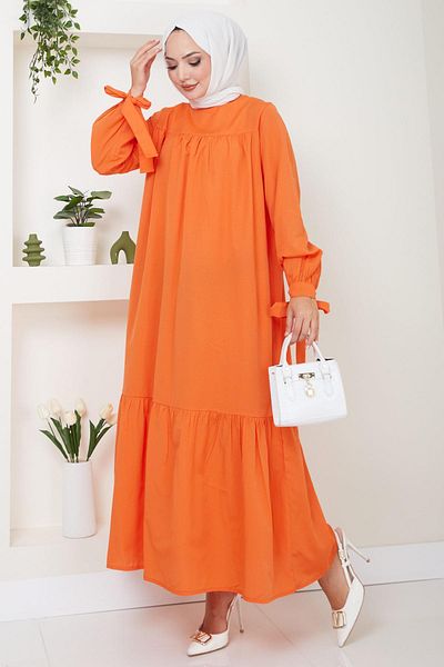hafsamina Orange Robe Tied Dress - HM2081