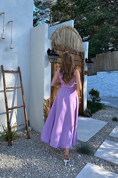 Elbee Fashion Woman Φόρεμα με φαρδύ γιακά με μανίκια